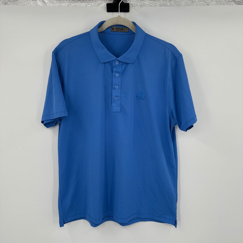 G/FORE Mens Golf Polo Shirt Blue Skull T-Crossbones‎ Logo Performance Large L